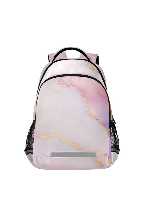 Pink Marble Backpack Elementary School Bag Bookbag Travel Rucksack