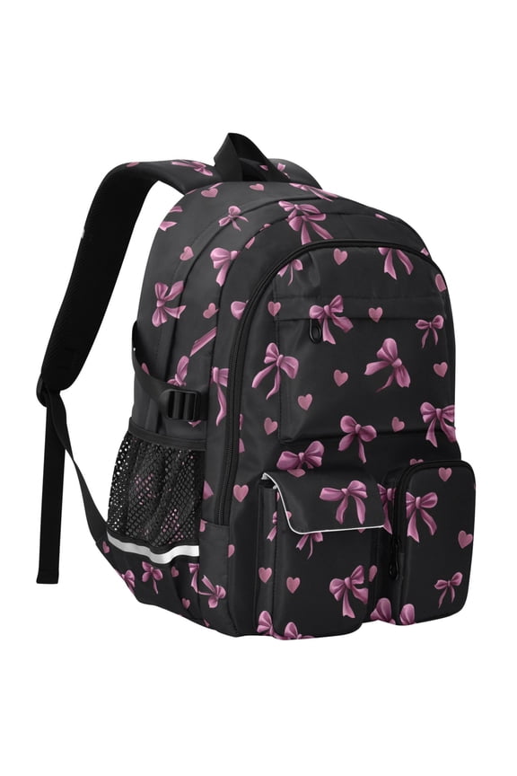 Pink Purple Bows Print Student Backpack School Bookbag Large Laptop Daypack Travel Bag