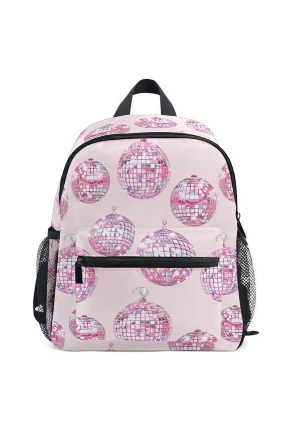 Pink Sparkling Disco Balls Pattern School Backpack Student Bookbag Mini Bag