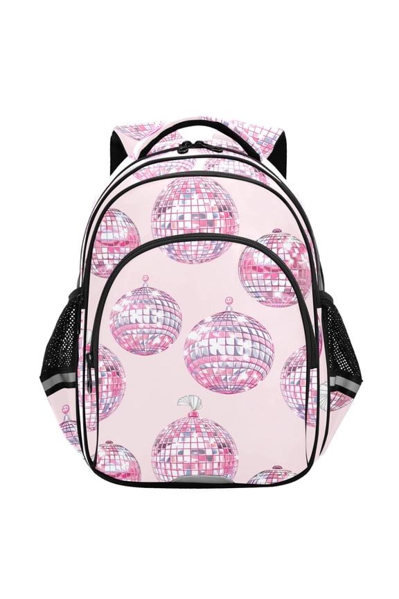 Pink Sparkling Disco Balls School Backpack Elementary Bag Student Bookbag Travel Rucksack