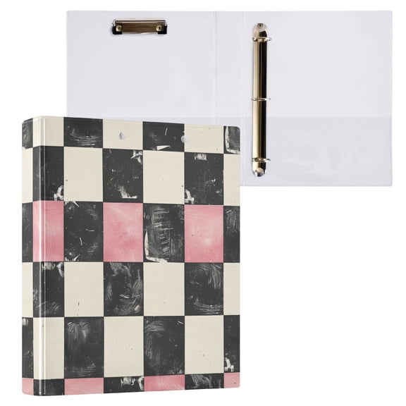 ALAZA Pink and Black Checkered Pattern Hardcover 3 Ring Binder 1.5" Round Rings Interior Pockets Binders Organizer 1 Pack