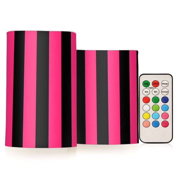 ALAZA Pink and Black Stripe Pattern 2 PCs LED Flickering Flameless Candles with Remote Timer Battery Operated Candle