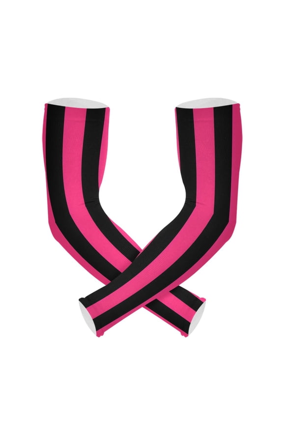 Pink and Black Stripe Pattern UV Sun Protection Arm Sleeves UPF 50+ Compression Cooling Sleeve 1 Pair