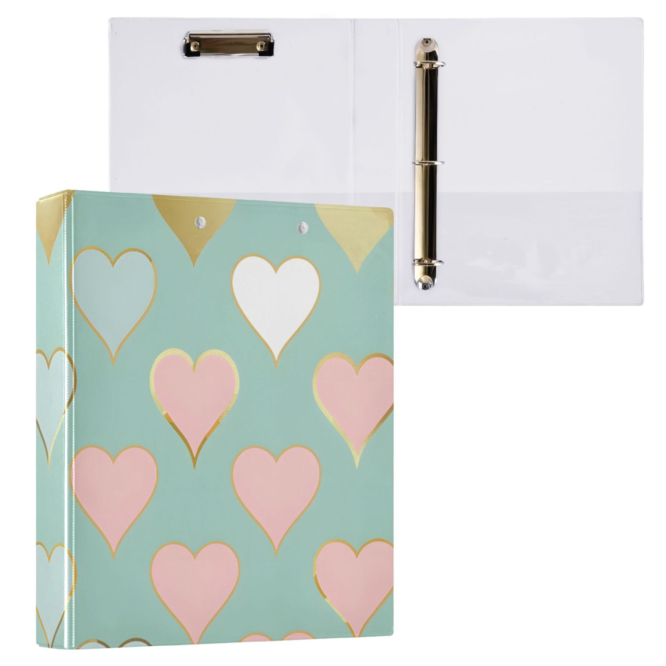 ALAZA Pink and Gold Love Heart Hardcover 3 Ring Binder 1.5