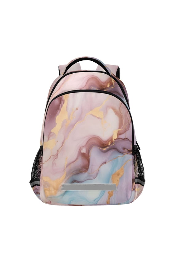 Pink and Gold Marble Backpack Elementary School Bag Bookbag Travel Rucksack