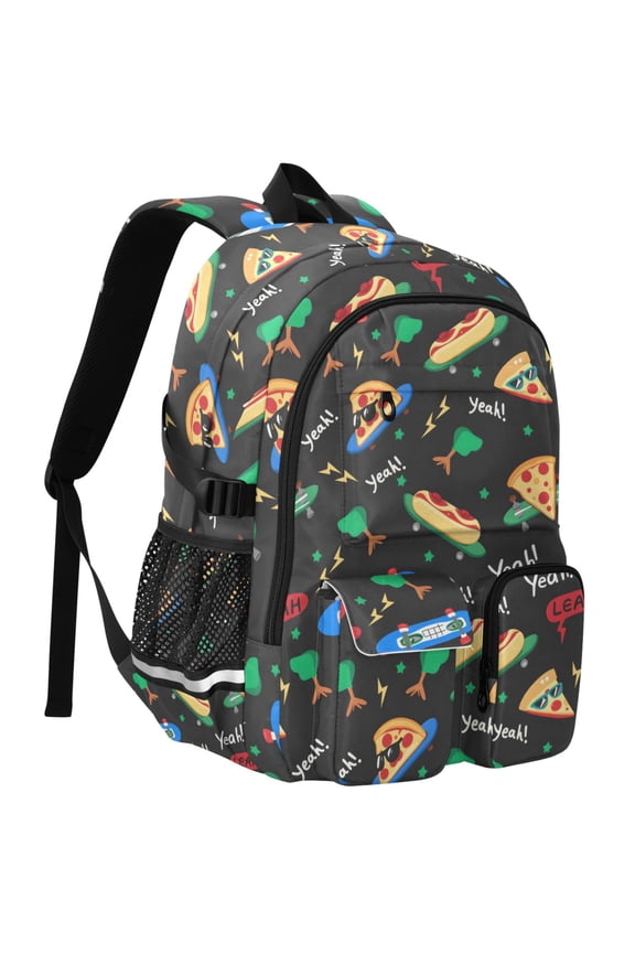 Pizza on Skateboard Print Student Backpack School Bookbag Large Laptop Daypack Travel Bag