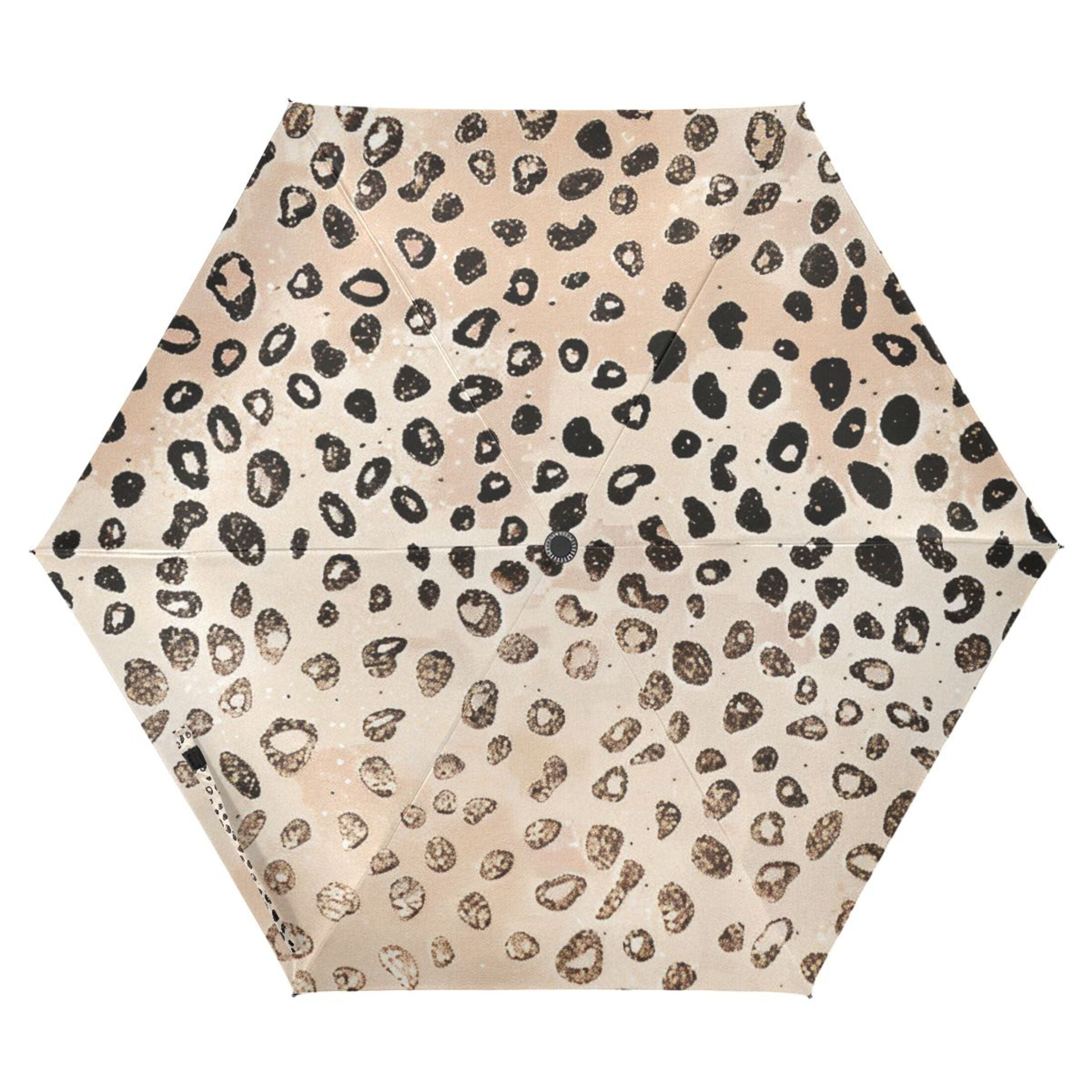 ALAZA Plain Cheetah Glitter Print UPF 50+ Compact Folding Umbrella for Rain Travel Umbrella Packable