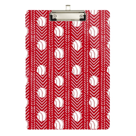 ALAZA Plastic Clipboard A4 Letter Size Decorative Clipboards for Students Women Men 9" x 12.5" Baseballs on Red
