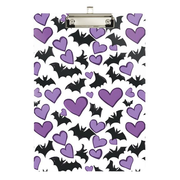 ALAZA Plastic Clipboard A4 Letter Size Decorative Clipboards for Students Women Men 9" x 12.5" Bats and Hearts