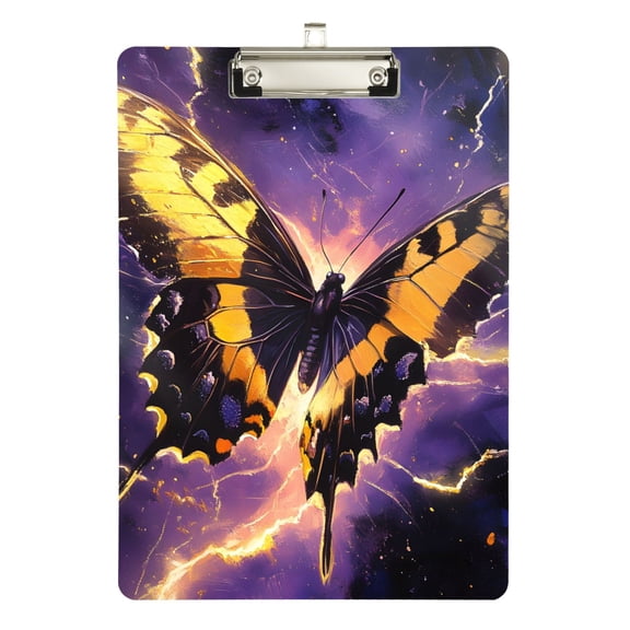 ALAZA Plastic Clipboard A4 Letter Size Decorative Clipboards for Students Women Men 9" x 12.5" Butterfly Purple Lightning