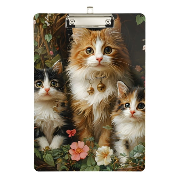 ALAZA Plastic Clipboard A4 Letter Size Decorative Clipboards for Students Women Men 9" x 12.5" Cute Cats in Garden