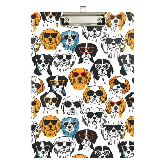 ALAZA Plastic Clipboard A4 Letter Size Decorative Clipboards for Students Women Men 9" x 12.5" Doodle Dogs in Sunglasses