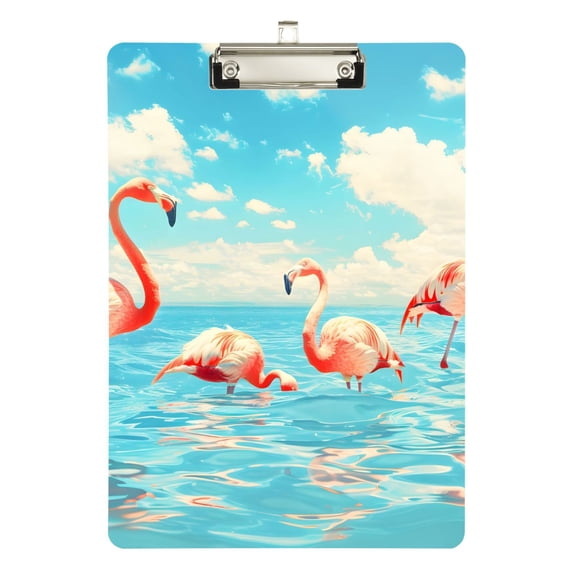ALAZA Plastic Clipboard A4 Letter Size Decorative Clipboards for Students Women Men 9" x 12.5" Flamingos on Sea