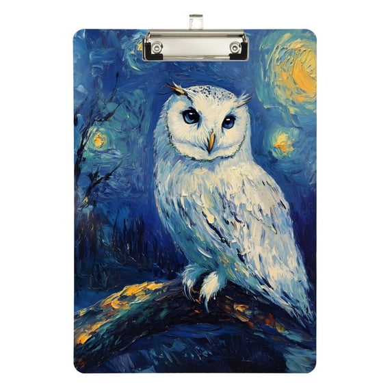 ALAZA Plastic Clipboard A4 Letter Size Decorative Clipboards for Students Women Men 9" x 12.5" Owl Starry Oil Paint