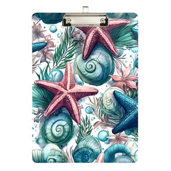 ALAZA Plastic Clipboard A4 Letter Size Decorative Clipboards for Students Women Men 9" x 12.5" Starfish Ocean