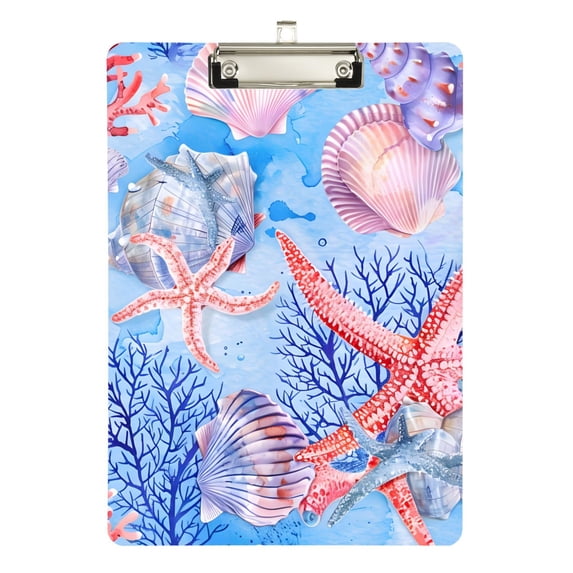 ALAZA Plastic Clipboard A4 Letter Size Decorative Clipboards for Students Women Men 9" x 12.5" Starfish Seashell Conch
