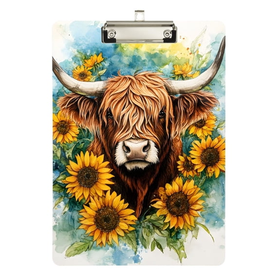 ALAZA Plastic Clipboard A4 Letter Size Decorative Clipboards for Students Women Men 9" x 12.5" Watercolor Highland Cattle