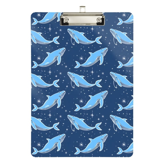 ALAZA Plastic Clipboard A4 Letter Size Decorative Clipboards for Students Women Men 9" x 12.5" Whales Stars Navy