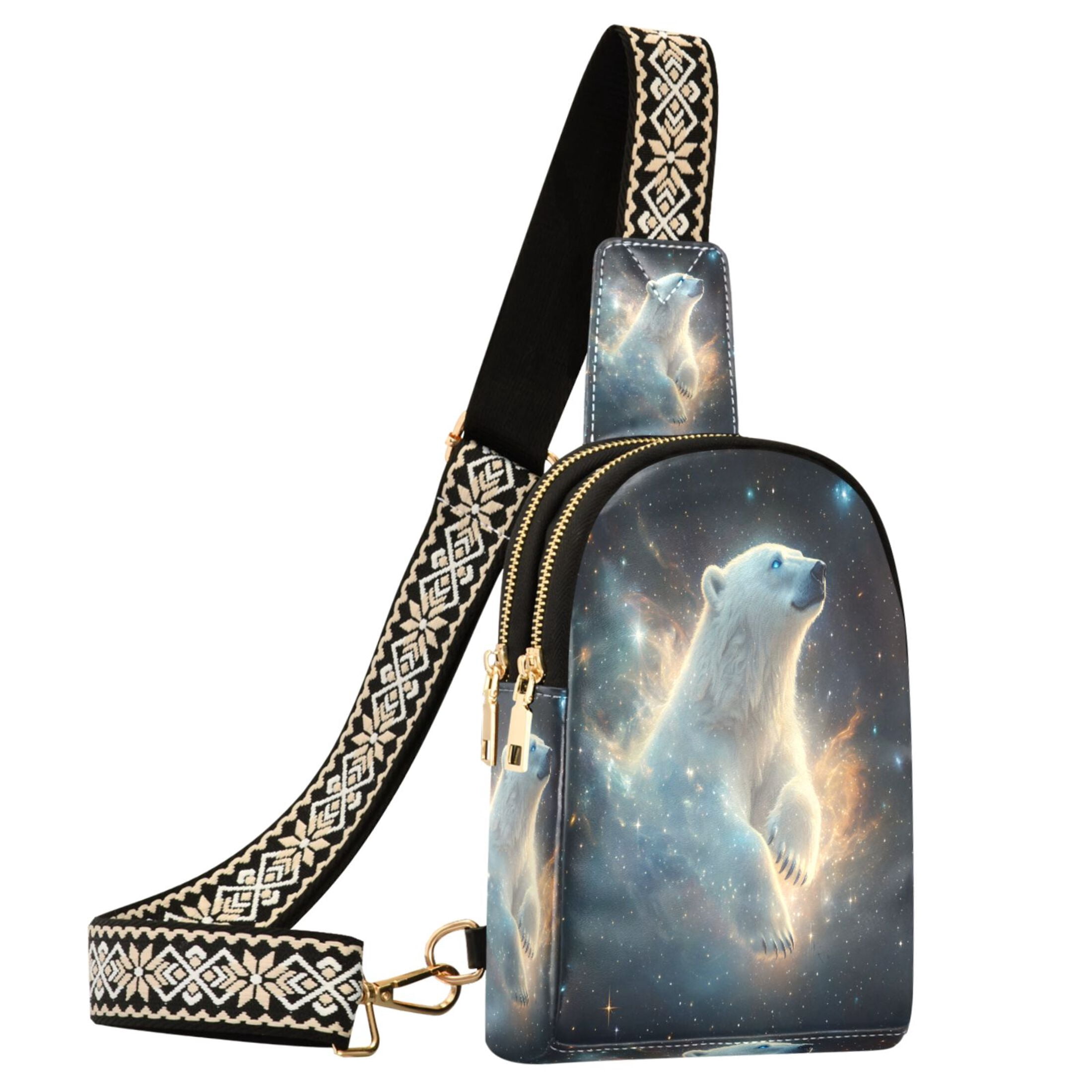 ALAZA Polar Bear Starry Night Sling Bag for Women Men Waterproof Crossbody Chest Bags