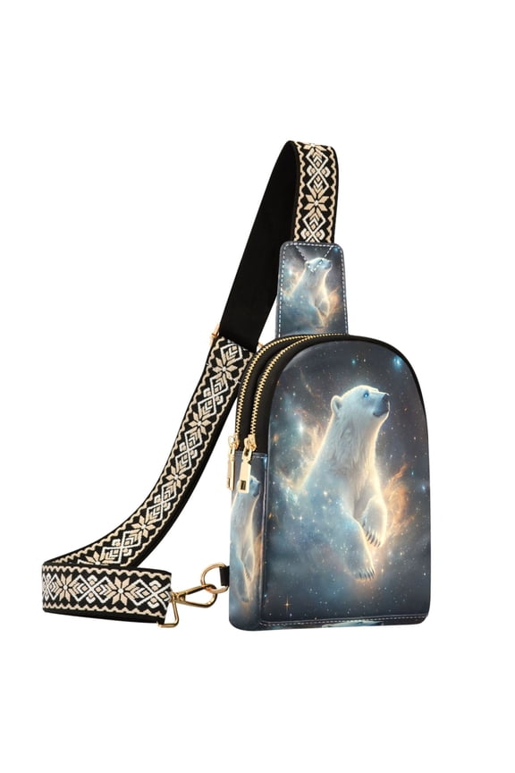 Polar Bear Starry Night Sling Bag for Women Men Waterproof Crossbody Chest Bags