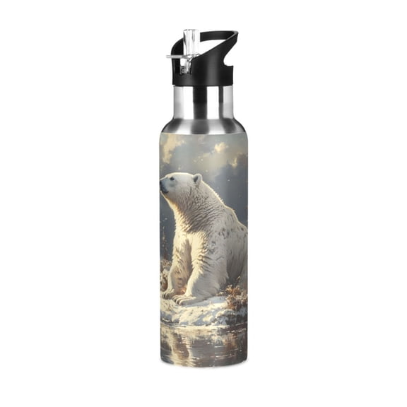 ALAZA Polar Bear Water Bottle Insulated Flask Stainless Steel Straw Lid 20 oz