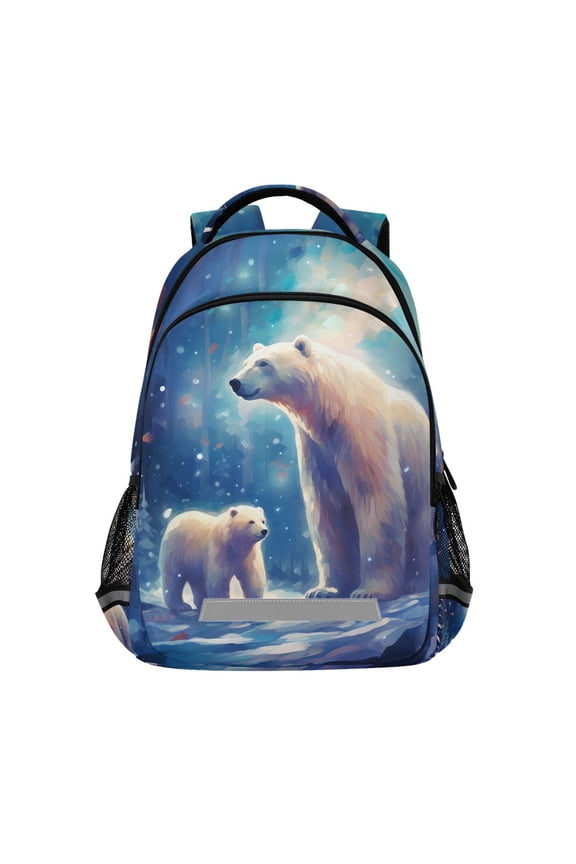 Polar Bear on Winter Backpack Elementary School Bag Bookbag Travel Rucksack