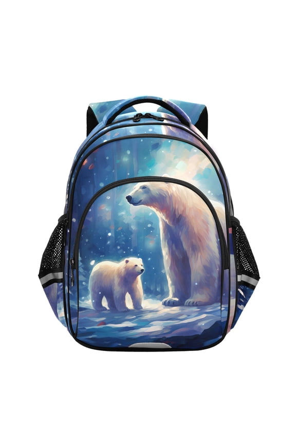 Polar Bear on Winter School Backpack Elementary Bag Bookbag Travel Rucksack