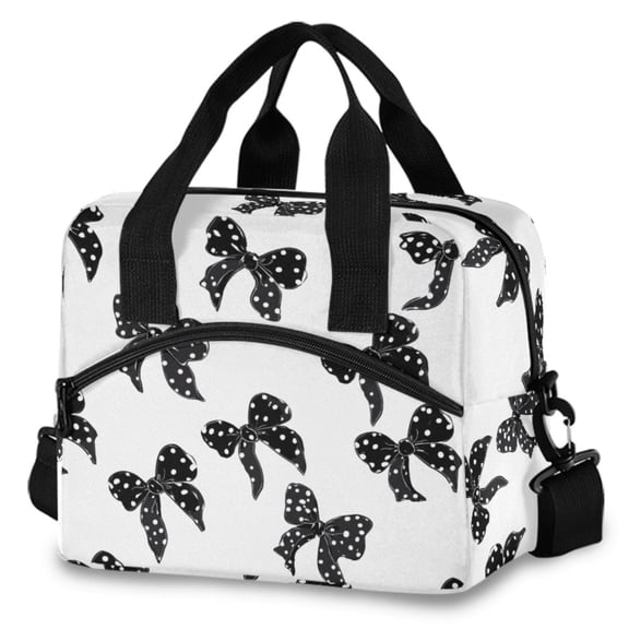 ALAZA Polka Dots Bows Insulated Lunch Box Large Reusable Cooler Bag with Shoulder Strap