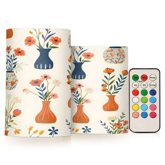 ALAZA Poppy Flowers Bouquets 2 PCs LED Flickering Flameless Candles with Remote Timer Battery Operated Candle