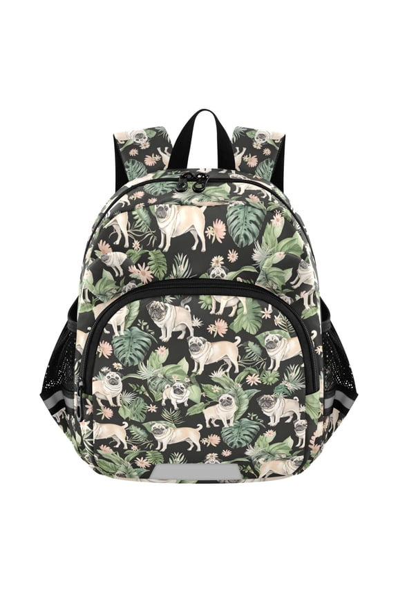 Pugs Dog Palm Leaves Mini Backpack School Bookbag Age 3-7 Medium