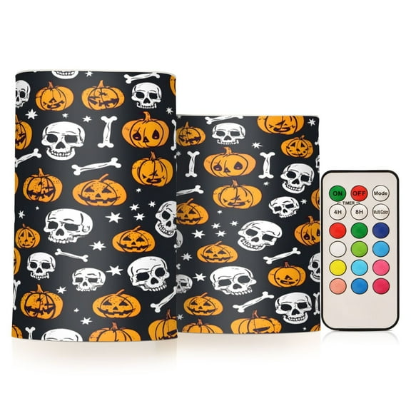 ALAZA Pumpkin Skeleton Halloween 2 PCs LED Flickering Flameless Candles with Remote Timer Battery Operated Candle
