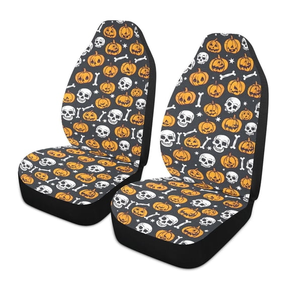ALAZA Pumpkin Skeleton Halloween Car Seat Covers 2 PCs Universal Auto Front Seats Interior Protector