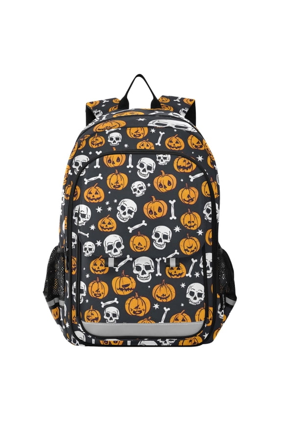 Pumpkin Skeleton Halloween Laptop Backpack Purse Travel Bag Casual School Bookbag Rucksack for Women Men