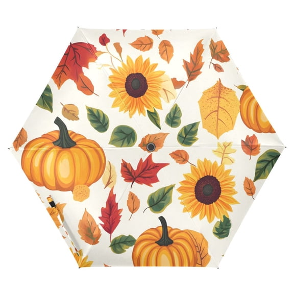 ALAZA Pumpkins Fall Leaves UPF 50+ Compact Folding Umbrella for Rain Travel Umbrella Packable