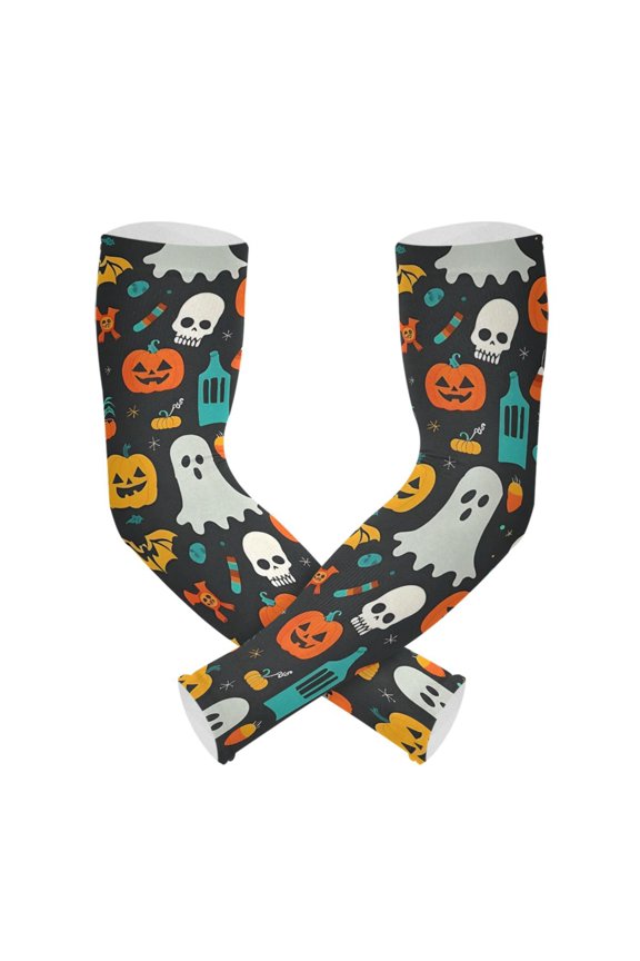 Pumpkins Ghost Bats Halloween UV Sun Protection Arm Sleeves UPF 50+ Compression Cooling Sleeve 1 Pair