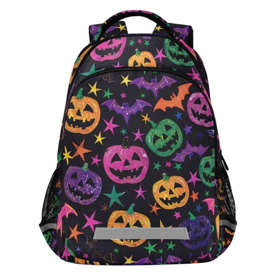 ALAZA Pumpkins Glitter Stars Bats Pattern Backpack Elementary School Bags Student Bookbag Travel Rucksack