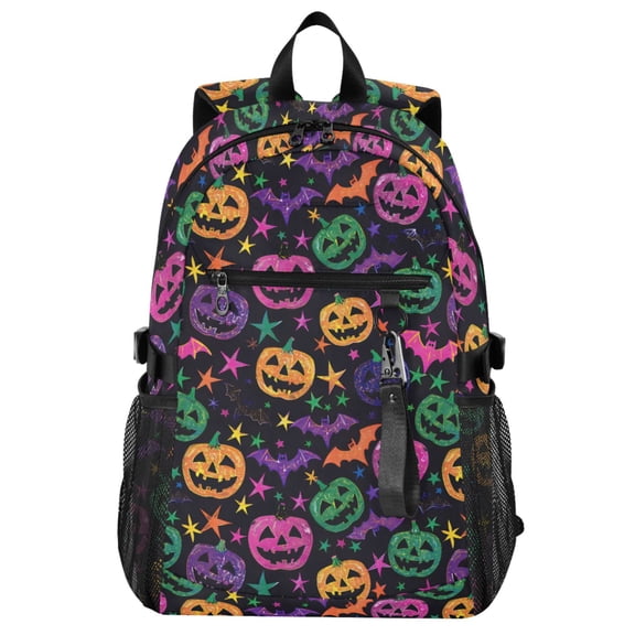 ALAZA Pumpkins Glitter Stars Bats Pattern School Backpack Travel Laptop Bag College Bookbag Casual Daypack for Women Men