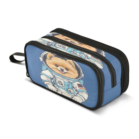 ALAZA Puppy Dog Astronaut Pencil Case Bag 3 Compartment Pen Pouch Large Storage Holder Box Organizer