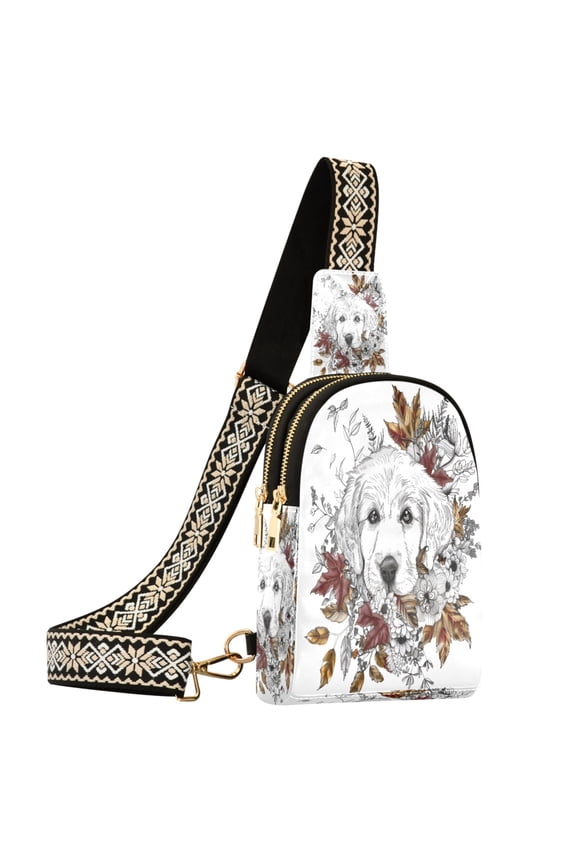 Puppy Dog Leaf Sling Bag for Women Men Waterproof Crossbody Chest Bags