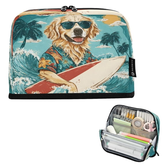ALAZA Puppy Dog Surfboard Pencil Case Pen Pouch Bag Large Capacity Organizer