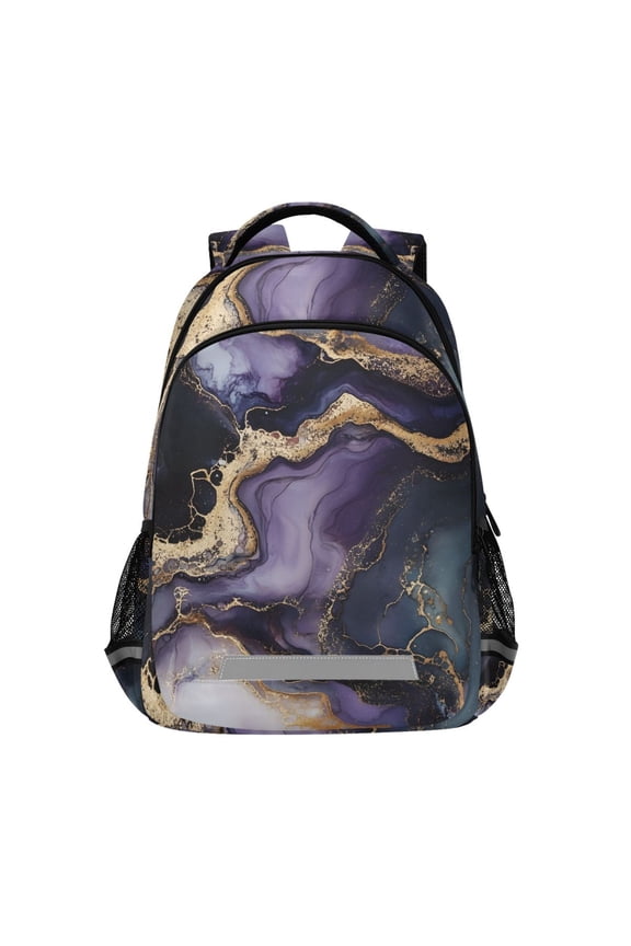 Purple Black Marble Backpack Elementary School Bag Bookbag Travel Rucksack