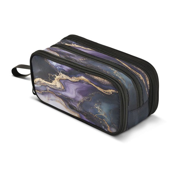 ALAZA Purple Black Marble Pencil Case Bag 3 Compartment Pen Pouch Large Storage Holder Box Organizer