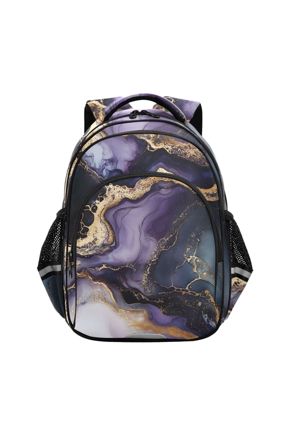 Purple Black Marble School Backpack Elementary Bag Bookbag Travel Rucksack