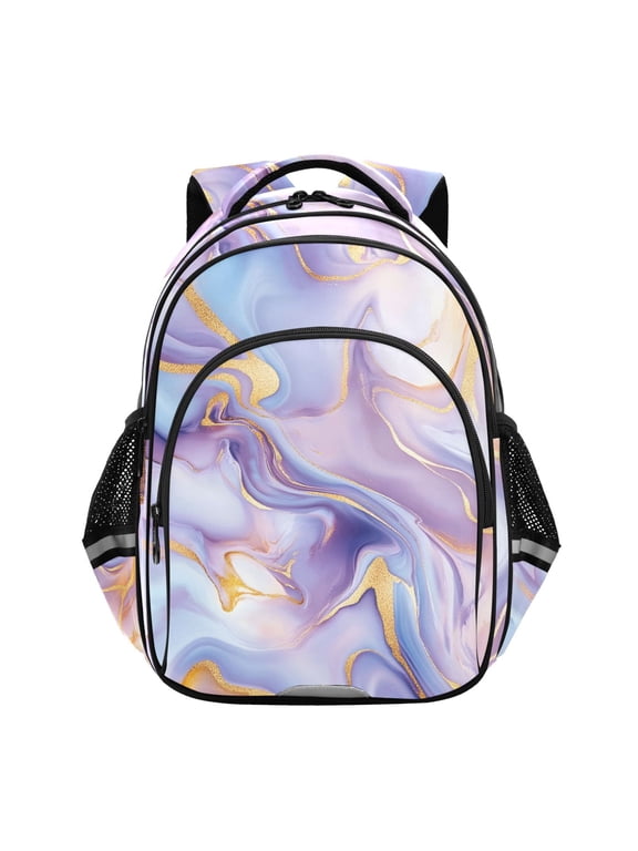 Purple Blue Marble School Backpack Elementary Bag Bookbag Travel Rucksack