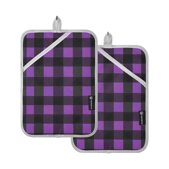 ALAZA Purple Checkered Grid Pattern Pot Holders Set of 2 Heat Resistant Kitchen Oven Mitts