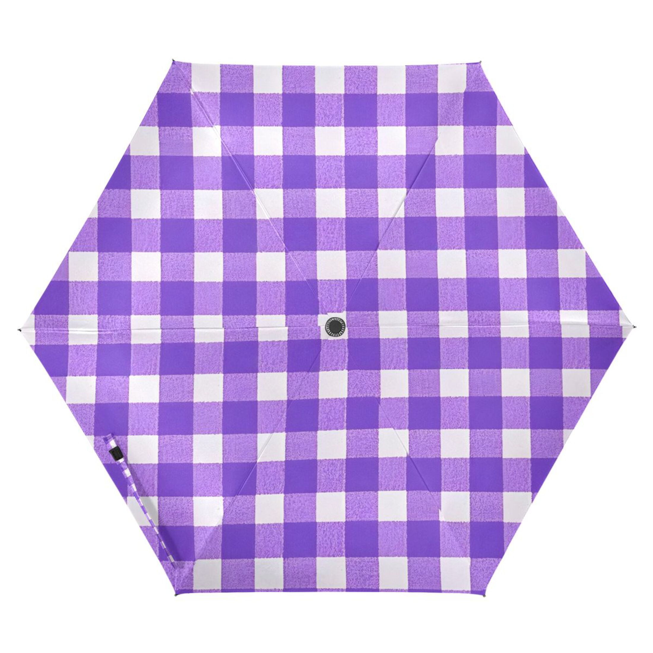 ALAZA Purple Checkered Grid UPF 50+ Compact Folding Umbrella for Rain Travel Umbrella Packable