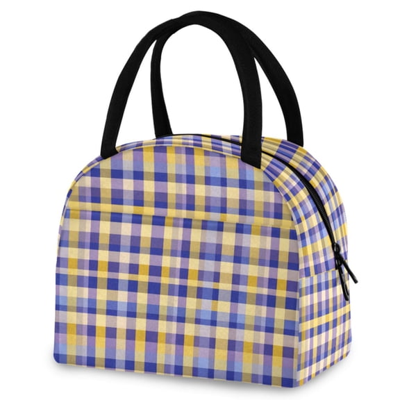 ALAZA Purple Checkered Insulated Lunch Box Reusable Cooler Tote Bag Work Office Picnic