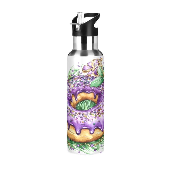 ALAZA Purple Donuts Water Bottle Insulated Flask Stainless Steel Straw Lid 20 oz