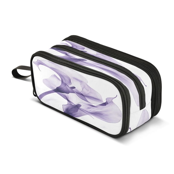 ALAZA Purple Flower Pencil Case Bag 3 Compartment Pen Pouch Large Storage Holder Box Organizer