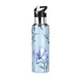 thumbnail image 1 of ALAZA Purple Flowers Water Bottle Insulated Flask Stainless Steel Straw Lid 20 oz, 1 of 6